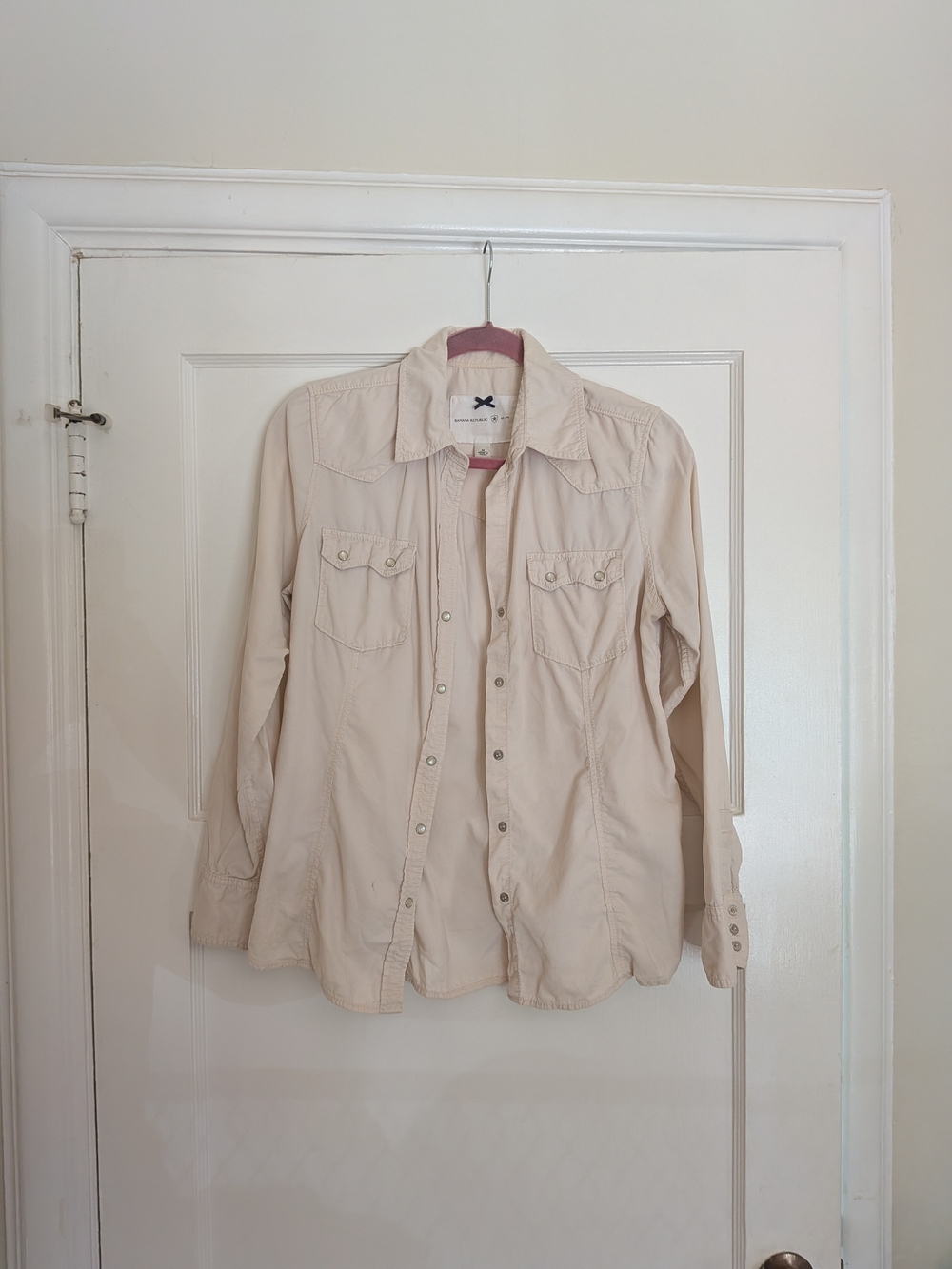 Banana Republic Cream Button-Front Western Corduroy Utility Shirt